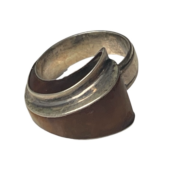 Vintage FCA Amber Inlay Taxco Mexico Sterling Silver Modernist Unique Men’s Ring - Picture 2 of 14